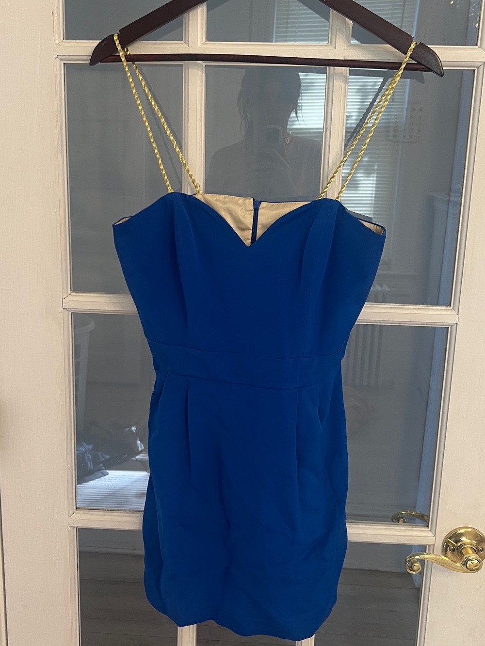 NAVEN Women’s Royal Blue Gold Braided Strap Sweetheart Neckline Mini Dress NEW
